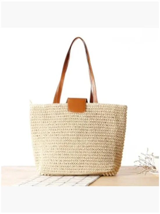 Hand-woven Straw Shoulder Bag Large Woven Beach Tote Purse with Tassel - Picture 3 of 7